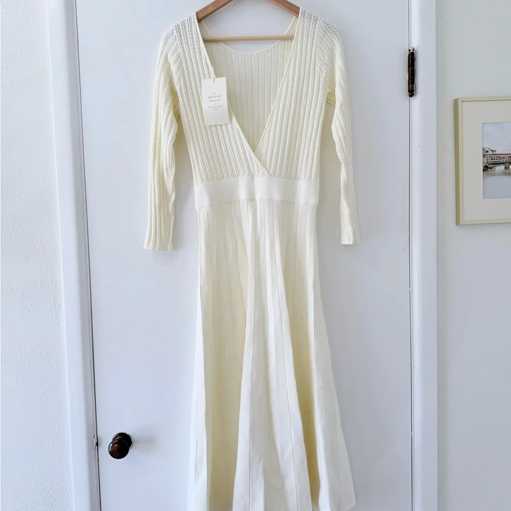 Sezane Cream Ribbed Midi Dress - Picture 5 of 11